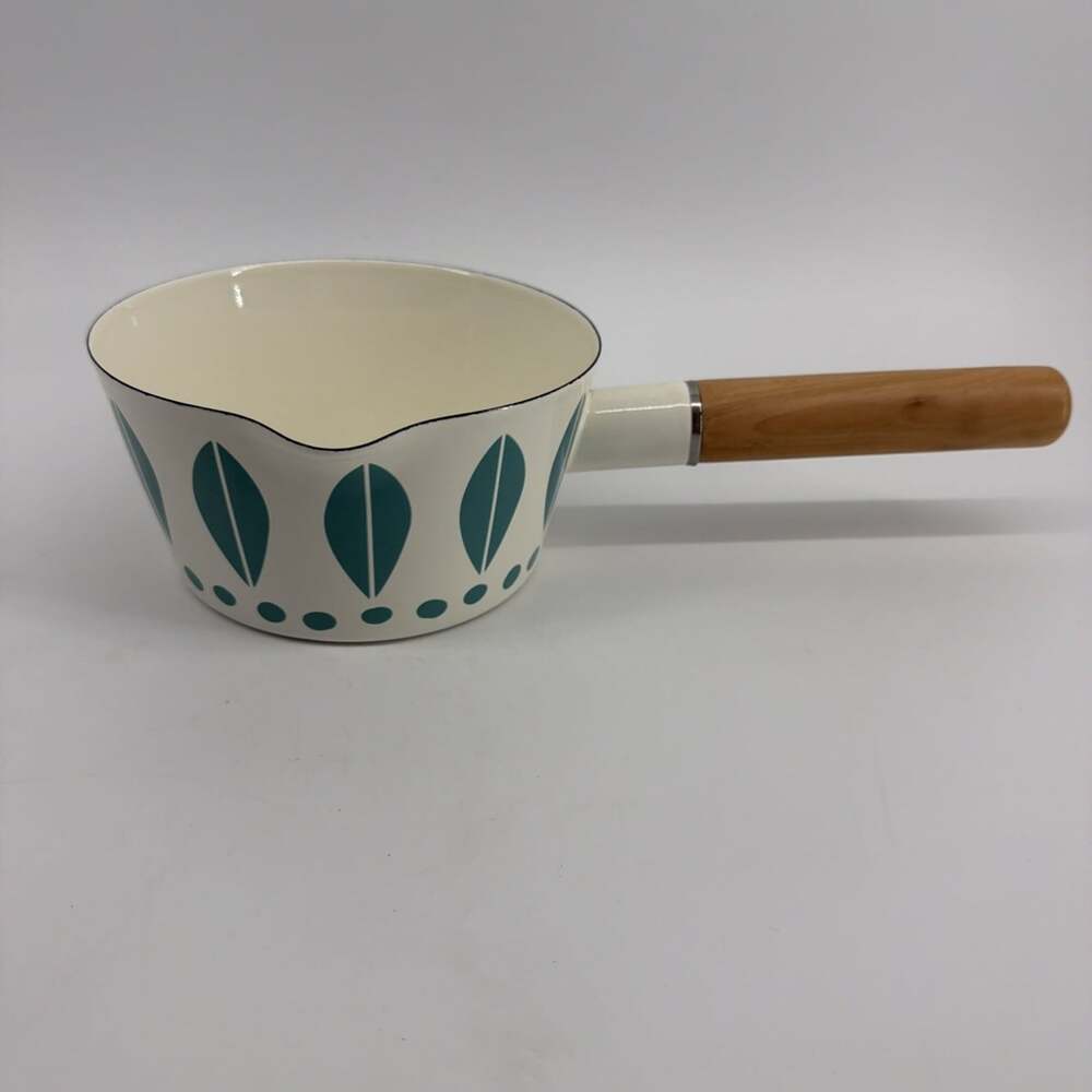 World Market Catherine Holm Blue Lotus Flower Pot Spout Wooden Handle Robin Egg